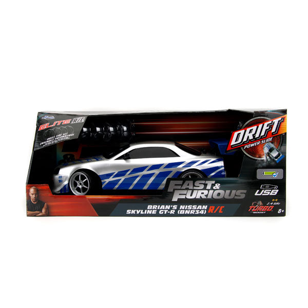 Fast & Furious - 2002 Nissan Skyline GT-R (BNR34) (Silver/Blue) 1:10 Remote Control Car