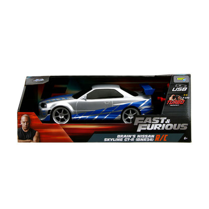 Fast & Furious - 2002 Nissan Skyline GT-R (BNR34) (Silver/Blue) 1:16 Remote Control Car