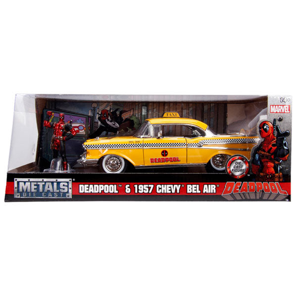 Deadpool comics 1957 Chevy Bel Air Taxi 1 24 Hoolywood Ride Diecast Vehicle with Deadpool Gametraders Rouse Hill