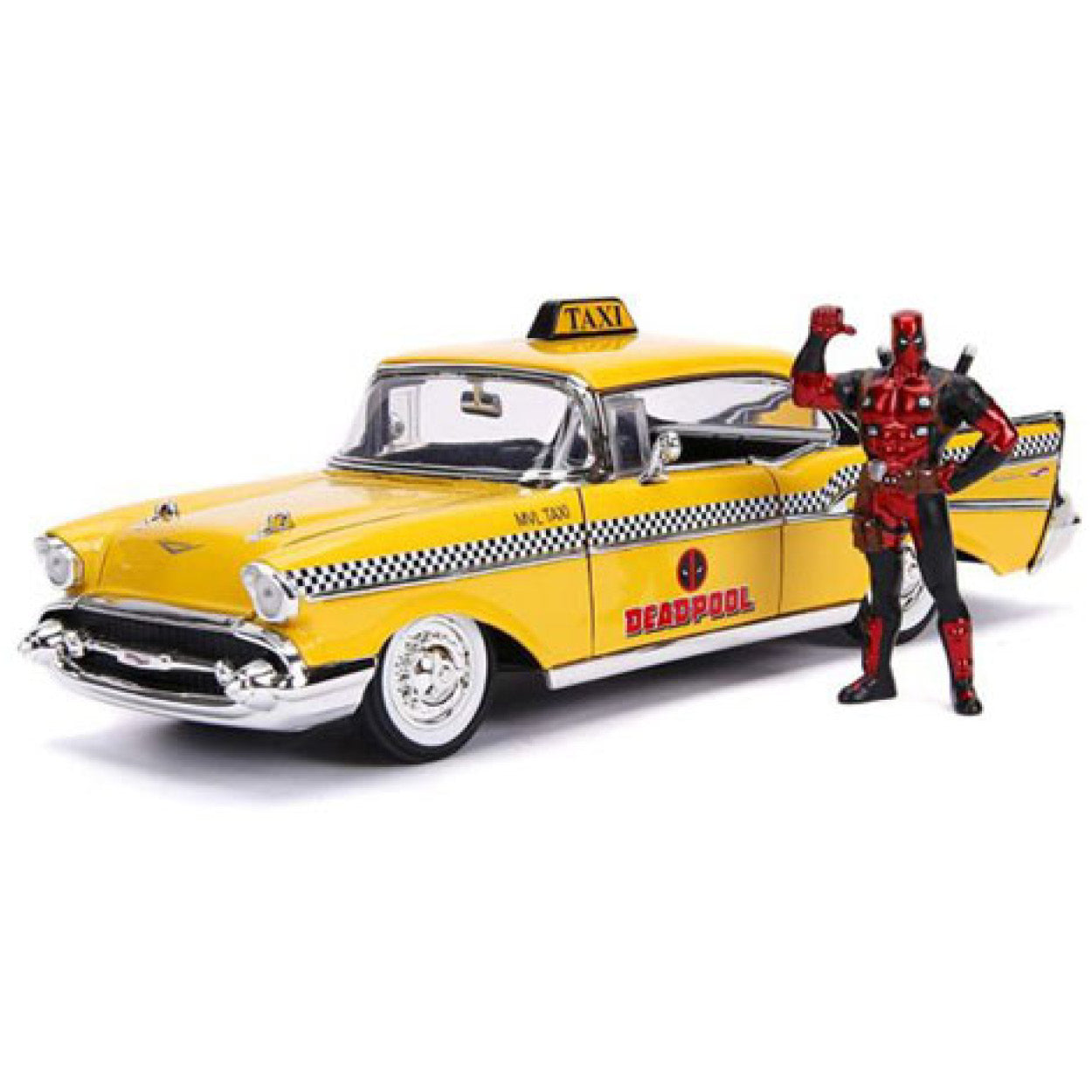 Deadpool (comics) - 1957 Chevy Bel Air Taxi 1:24 Hoolywood Ride Diecast Vehicle with Deadpool